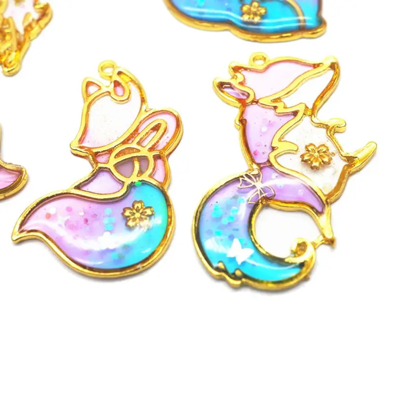 

10Pcs Smart Fox Animal Pendant Open Bezel Setting UV Resin Craft Jewelry Making
