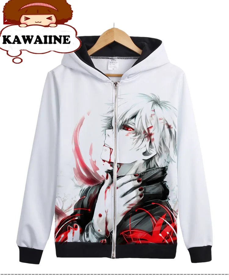 Токийский Гуль канеки Кен оверсайз японский аниме Толстовка белые мужские