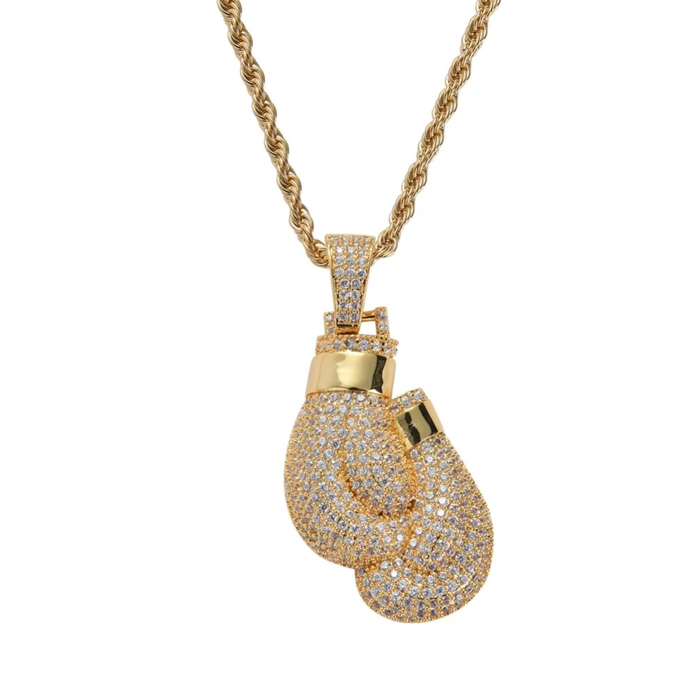 Хип-хоп AAA CZ Циркон проложенный Bling Iced Out боксерские Подвески в виде перчаток ожерелье для мужчин раппер ювелирные изделия золотой цвет Прямая