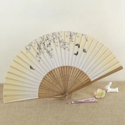 Женский узор складной вентилятор танец Свадьба Банкет Шелковый веер ручной