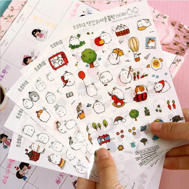 Joylong 6Pcs Cute Stickers Scrapbooking Cartoon Potato Rabbit Bts Sticker Book DIY Toys For Children Journal Album Decoration | Игрушки и