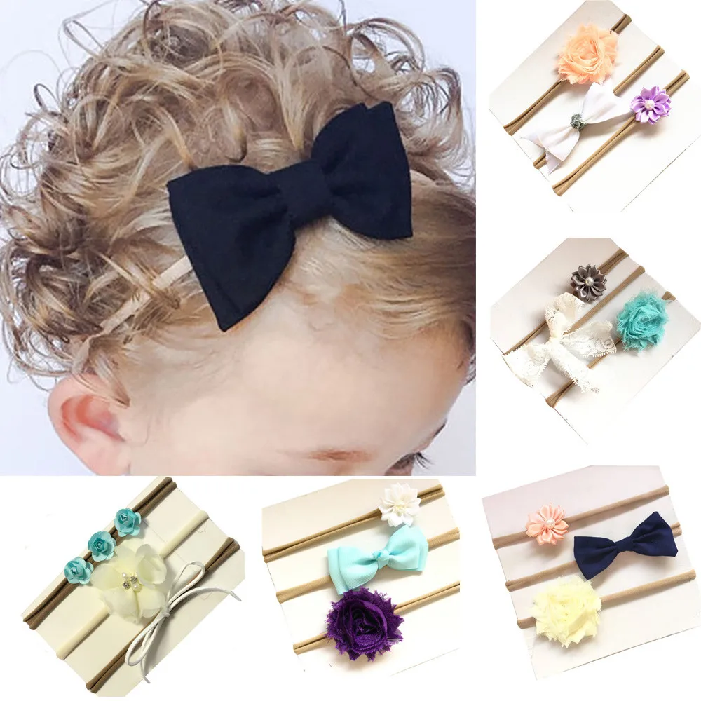 TELOTUNY baby girl headbands 3Pcs/set Kids Girl Baby Toddler Bowknot Headband Hair Band Headwear for girls headband 1019 | Детская
