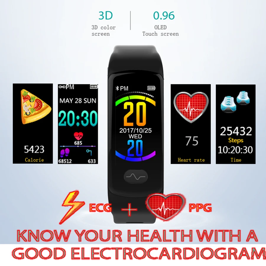 E07 ЭКГ smart band SMART умные спортивные часы фитнес трекер Браслет артериального
