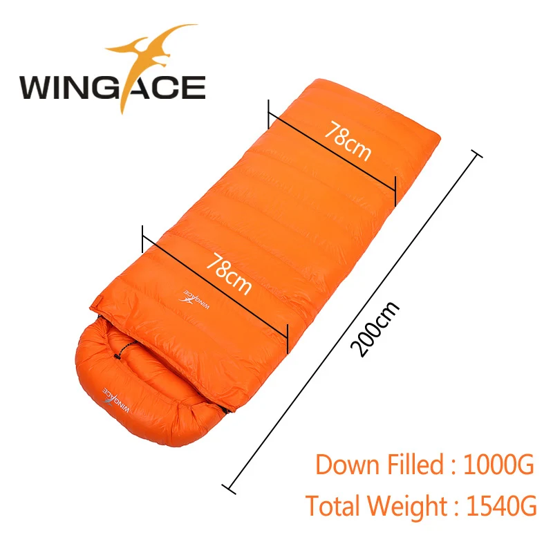 Orange 1000G WINGACE Fill, 600 г, 1000 г, спальный мешок на утином пуху, зимний, походный, для кемпинга, конверт, для взрослых, для путешествий, спальный мешок, Сверхлегкий - Цвет: Orange 1000G