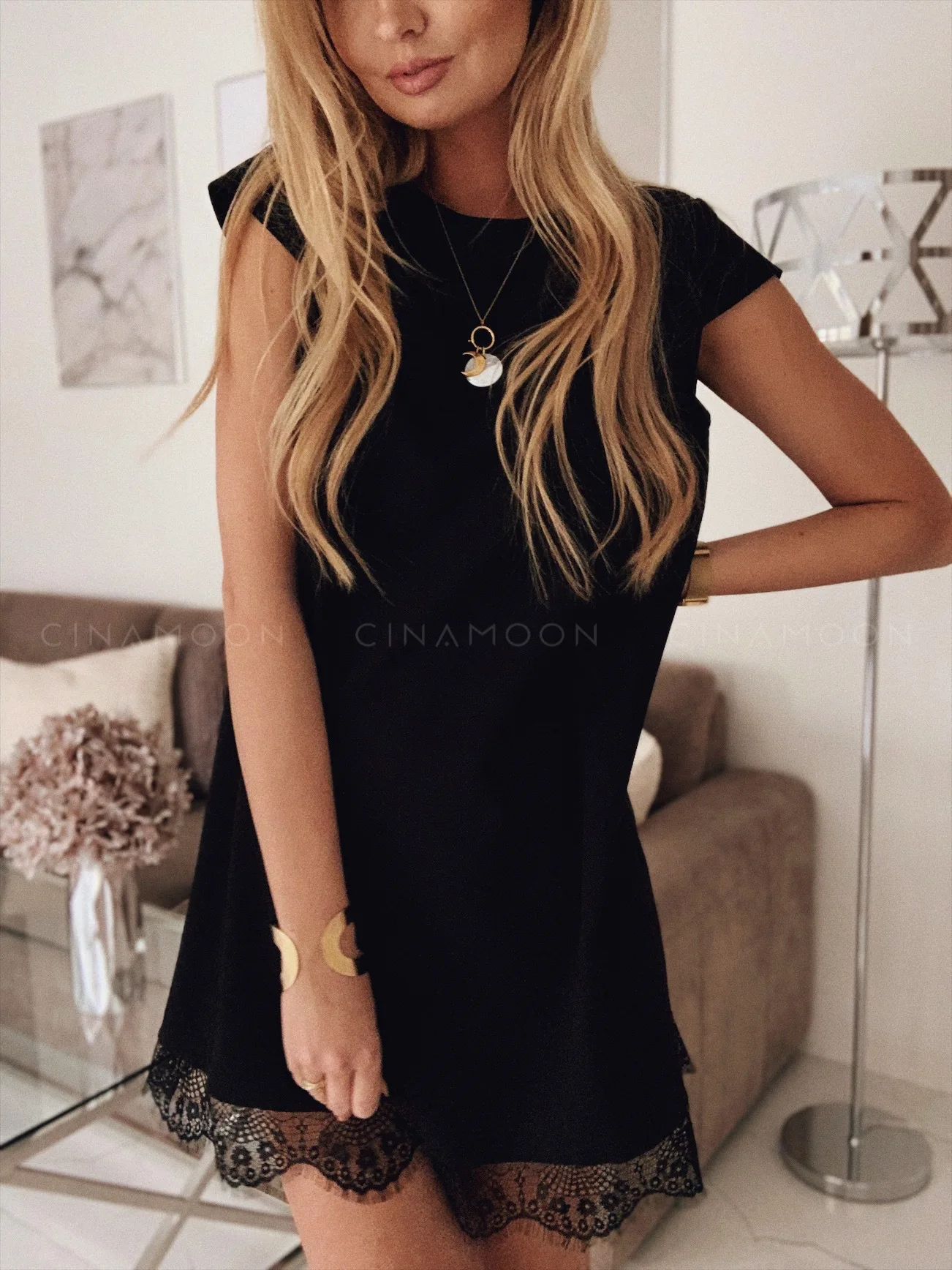 Платье женское повседневное кружевное с коротким рукавом и о вырезом|Женские