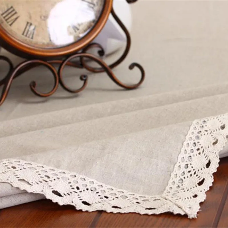Натуральная однотонная льняная кружевная скатерть Модная европейская для