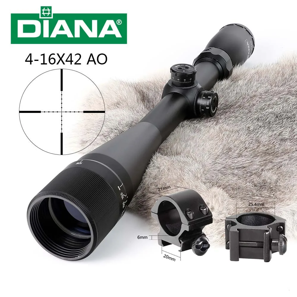 withPicatinny Rings0 DIANA 4-16X42 AO тактический оптический прицел Mil-dot Сетка прицел Охотничья винтовка прицел с 11 м или 20 мм кольца для страйкбола винтовка - Цвет: withPicatinny Rings0