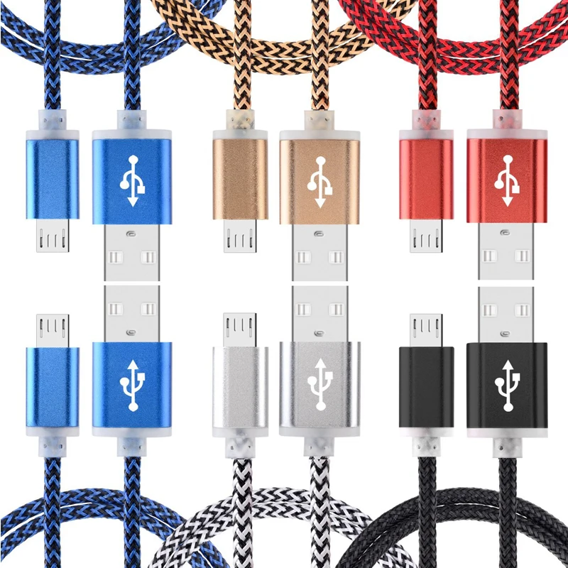 Микро USB кабель, высокоскоростной 2,0 USB Синхронизация и зарядка нейлоновый плетеный кабель для Android смартфонов планшетов стены и автомобильное зарядное устройство