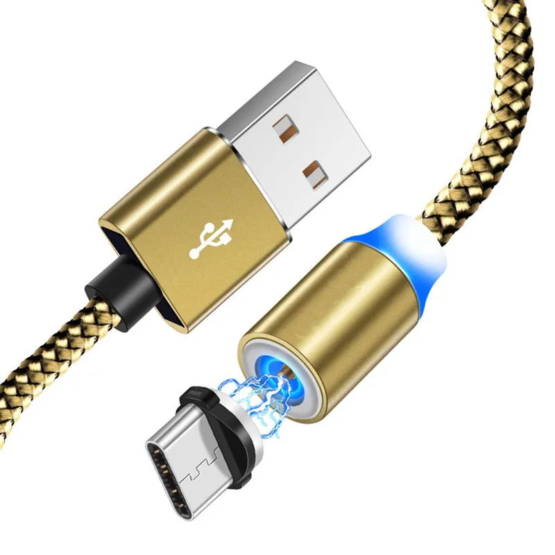 Gold with Type C Магнитный USB кабель 1 м провод для быстрой зарядки для iPhone кабель для samsung S8 S9 S10 5G Plus Redmi Note 4 5 6 7 Pro телефонный провод - Цвет: Gold with Type C