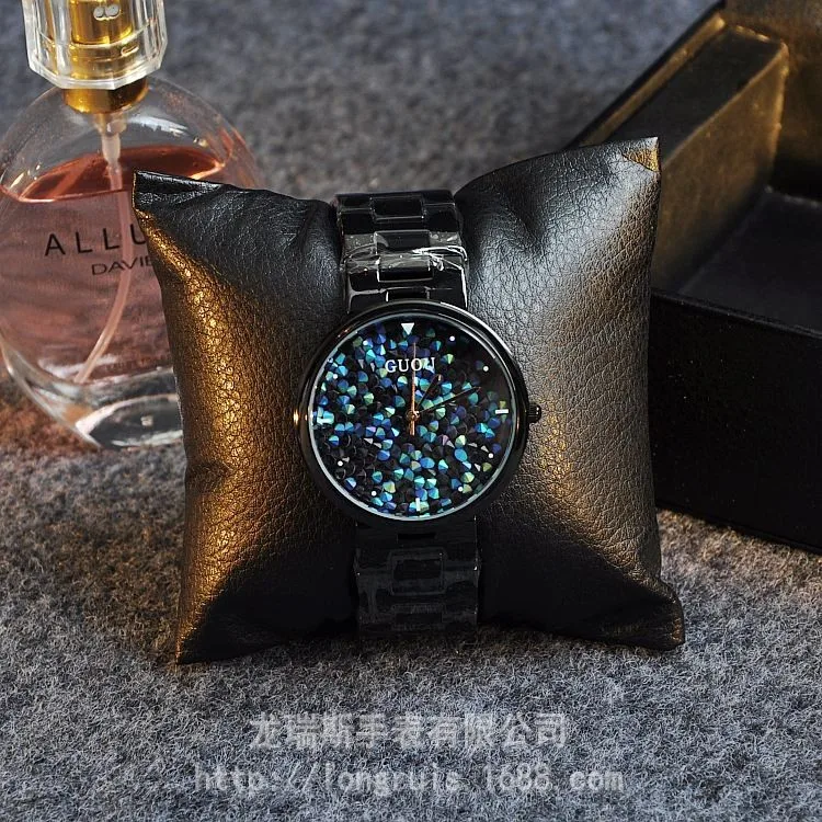 Бренд моды личности звезда Алмазная дрель с высококачественной дамы часы черный