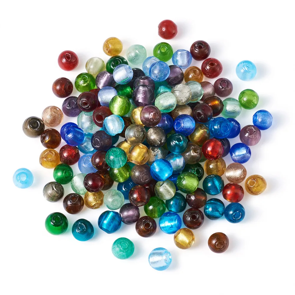 200pcs/lot 8mm 10mm 12mm Round Handmade Foil Glass Lampwork Spacer Beads Multi Color Hole: 2mm for DIY Jewelry Making|glass beads|mixed colorbeads