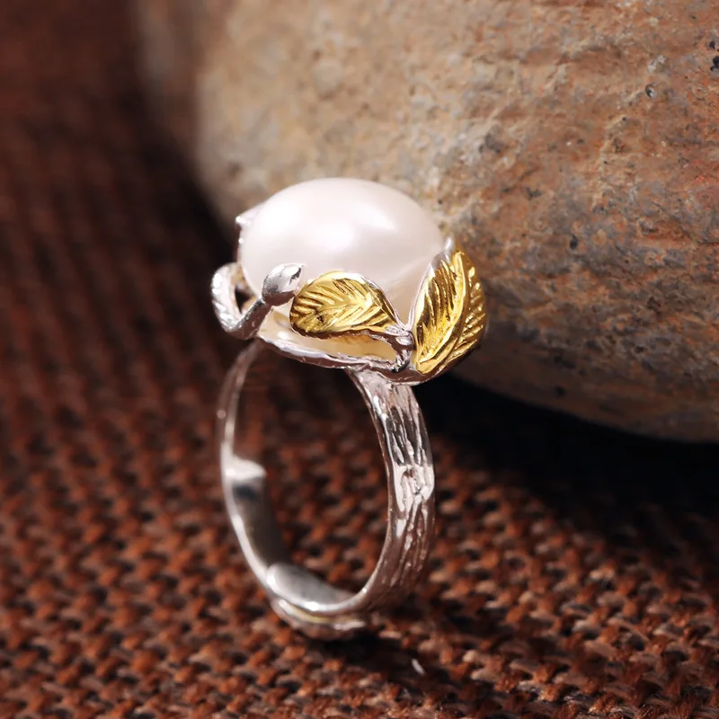 925 Sterling Silver Open ring lady, inlaid natural freshwater pearl, fashion elegant ring