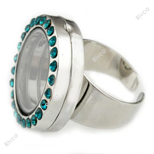 M00055 green adjustable charms locket ring metal jewelry size 25mm x12mm 17-19mm | Украшения и аксессуары