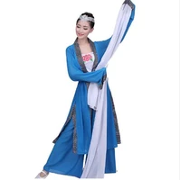 0173 chinese classical legend dance redblue water sleeves costumes long sleeves fan poetry fairy stage performance clothing
