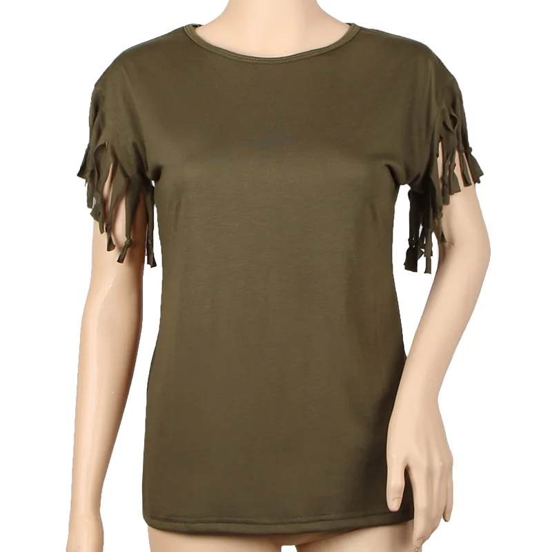 Прямая доставка Женская хлопковая Повседневная футболка с кисточками без