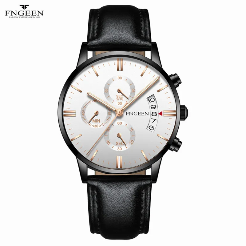 leather black white Модные мужские часы мужские s часы лучший бренд Эксклюзивные Мужские часы деловые наручные часы Мужские Авто Дата Hodinky Relogio Masculino - Цвет: leather black white