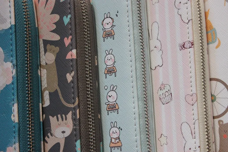 Новый мультяшный новый корейский вариант Ms. long zipper печати PU студенческий