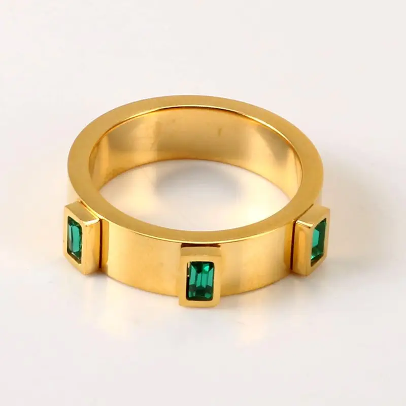 Gold color Модный кубический цирконий, кольцо для женщин, мужчин, для свадебной вечеринки, классический, красный, зеленый, синий, кристалл, нержавеющая сталь, кольцо для пальцев, очаровательные ювелирные изделия - Цвет основного камня: Gold color