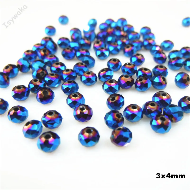 Shining Blue Isywaka Сияющий Золотой Цвет 3*4 мм 145 шт Rondelle Австрийские граненые Хрустальные стеклянные бусины Свободные разделительные бусины для изготовления ювелирных изделий - Цвет: Shining Blue