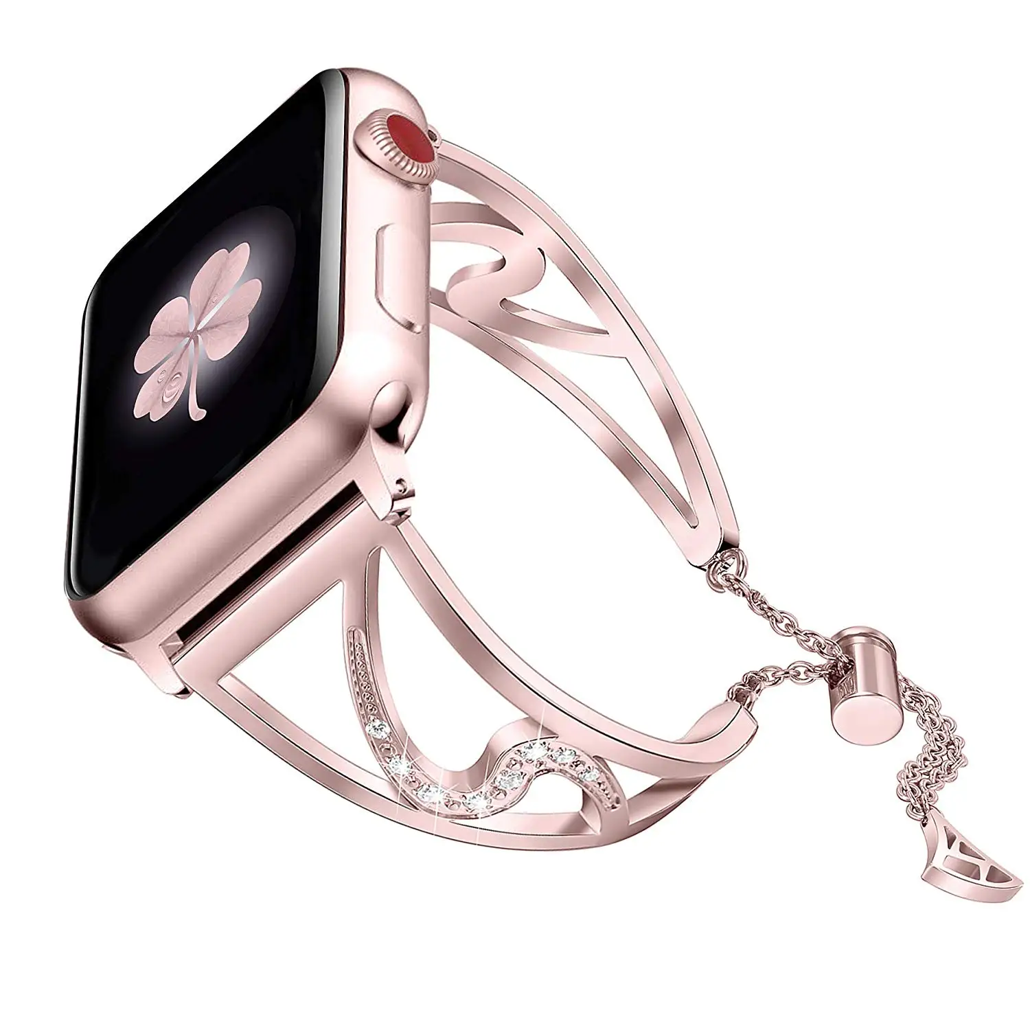 Rose-pink Алмазный ремешок для часов Apple watch 38 мм 40 мм 42 мм 44 мм браслет женский ремешок из нержавеющей стали для iwatch серии 5/4/3/2 - Цвет ремешка: Rose-pink