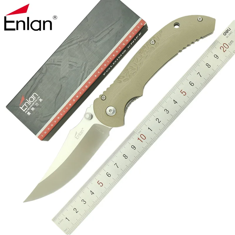 Enlan Horns Folding gift Knife 8Cr13Mov Blade G10 fiberglass Handle outdoor hunting life-saving Knives camping pocket fruit knif |