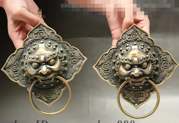 Народный китайский бронзовый дракон феникс JiXiang лев голова дверной молоток