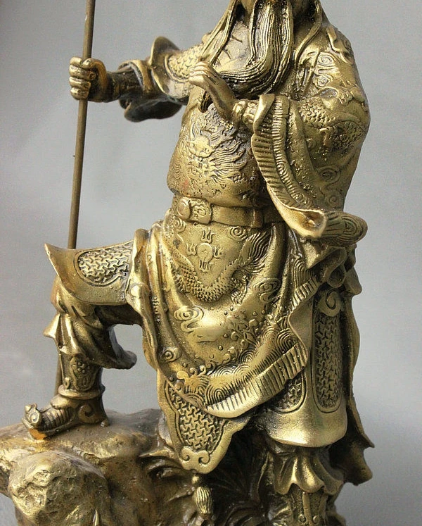 9 китайская латунь шагнула на камень воин Бог Гуань Гонг Ю дракон меч статуя | Дом