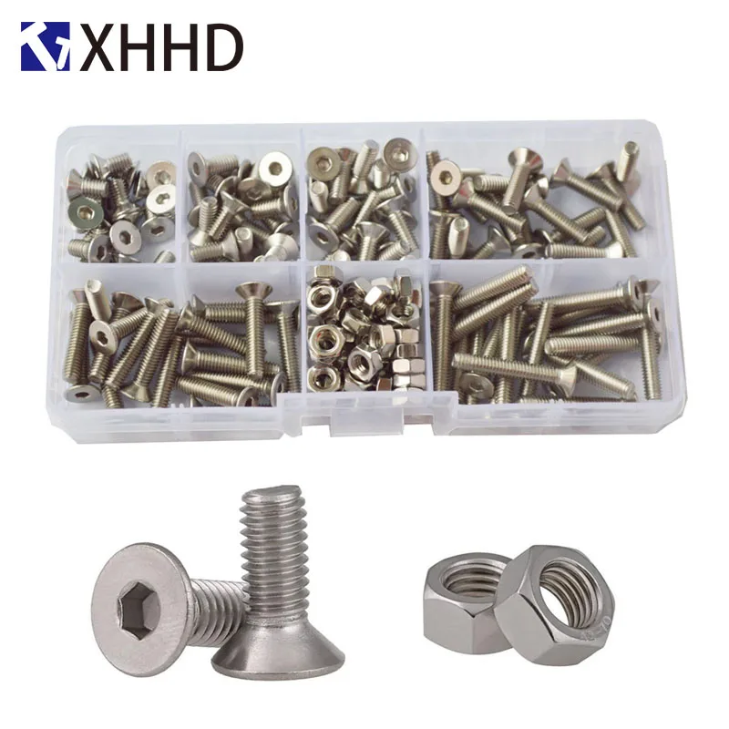 

Hex Flat Socket Head Cap Screw Metric Thread Countersunk Hexagon Allen Bolt Nut Set Assortment Kit Box 304 Stainless Steel M4