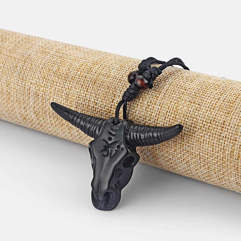 12 шт оптом черный резной Ом бык голова черепа Нгау Тау кулон имитация кости яка