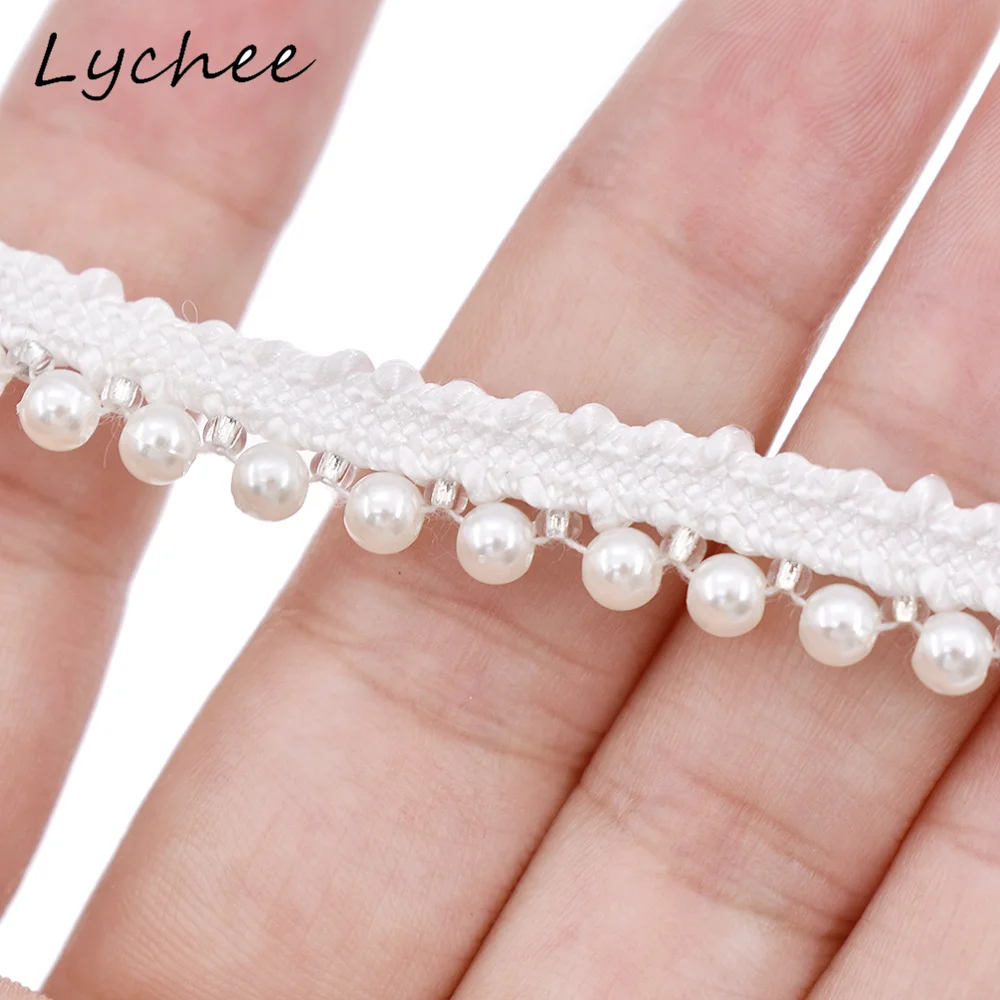 Lychee 1 ярд имитация жемчуга отделка из бисера Край ленты ткань для дамы свадебное