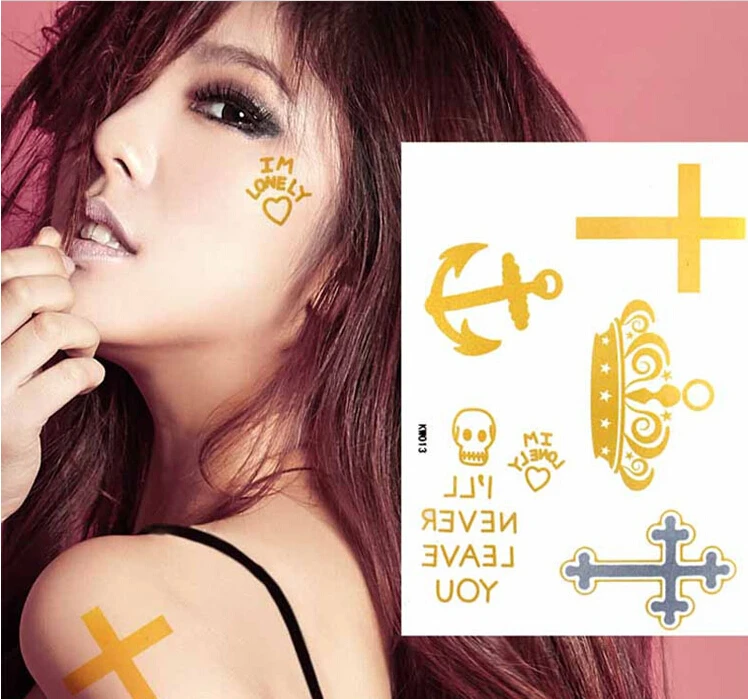 2 шт секс тату флэш серебро золото временные татуировки наклейки Хэллоуин Череп