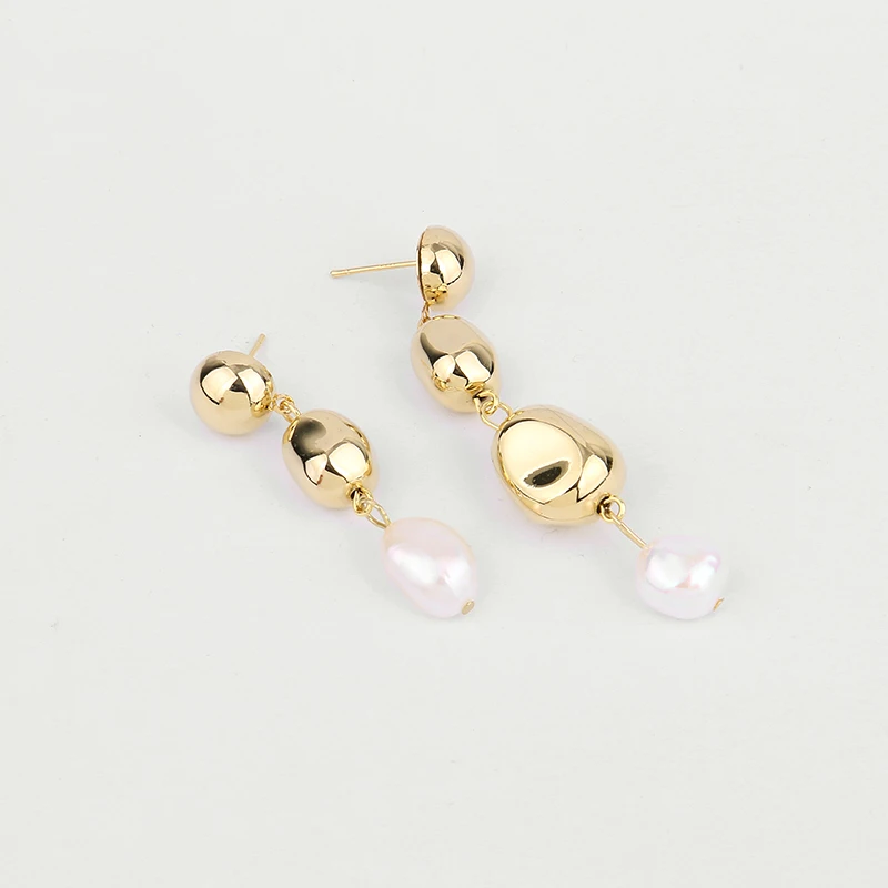 GHIDBK Gold Color Shaped Freshwater Pearls Drop Earrings for Women Asymmetric Long Baroque Hanging Brincos | Украшения и
