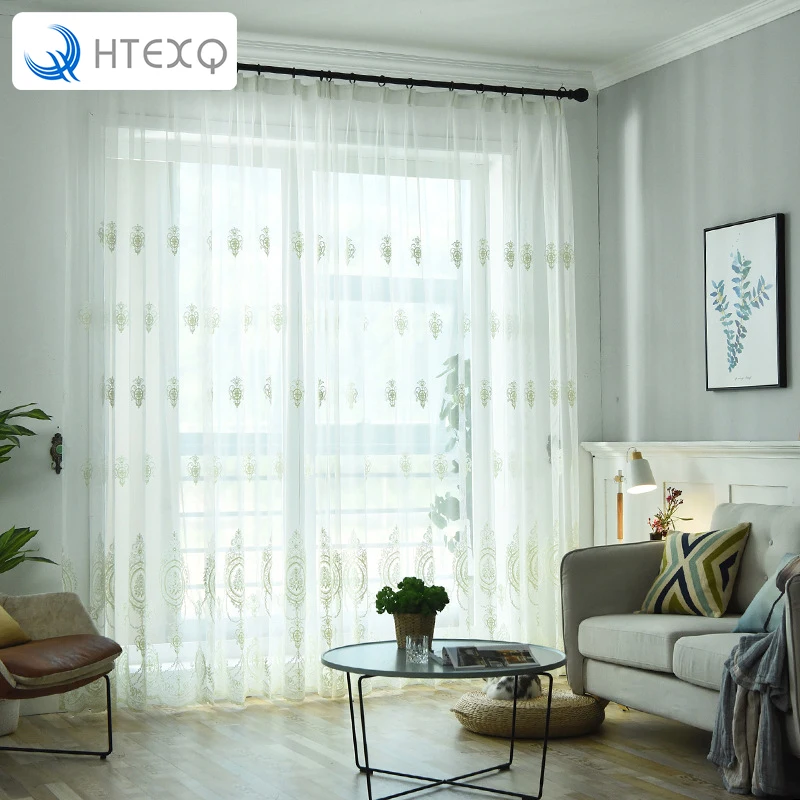 HTEXQ тюлевые шторы с цветочным дизайном оконные белые ткани Готовые Жаккардовые