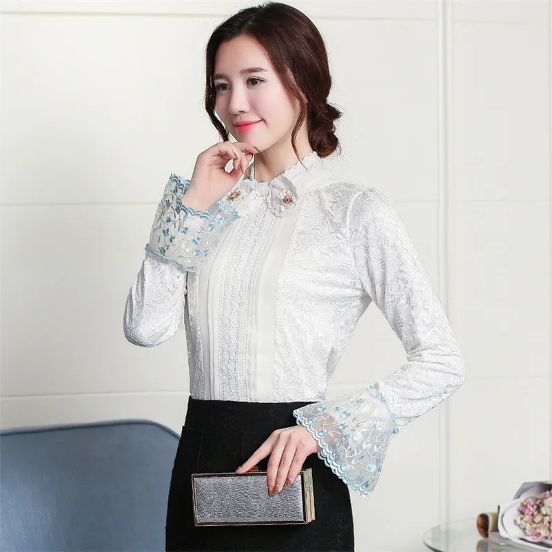 Осень 2017 г. модные женские туфли Костюмы Кружево Новинка Футболки с длинным