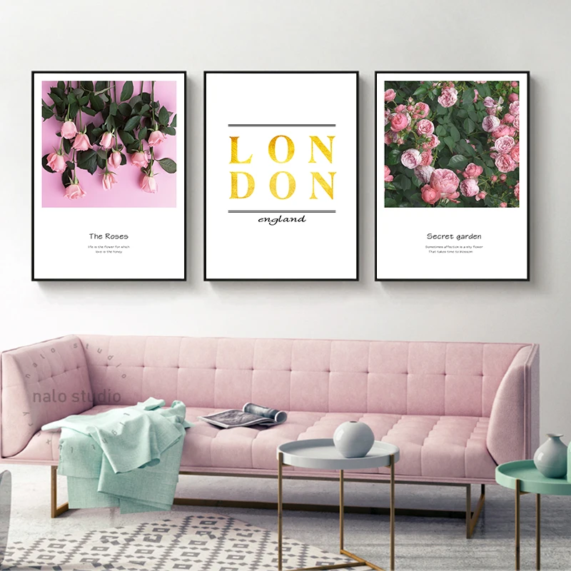 Nordic сладкий розовый холст картины Гостиная Home Decor современный плакат печати Chic