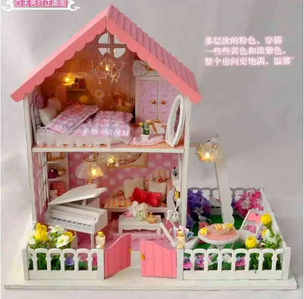 Кукольный дом с мебелью ручной работы деревянный diy подарки на день рождения 3D