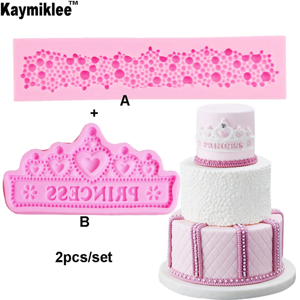 

C240 Princess Crown Cake Silicone Mold For Pearl Fondant Cake Decorating Tools Sugar Craft Chocolate Candy Clay Moulds 2PCS/SET