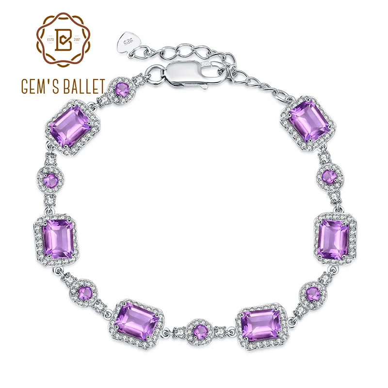 

GEM'S BALLET Natural Amethyst Bracelet For Women Wedding Fine Jewelry 925 Sterling Silver Gemstone Bracelets & Bangles 10.5Ct