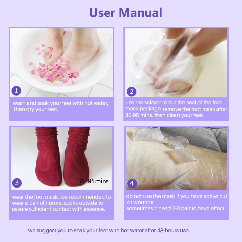 EFERO 2 шт./пара бледно-лиловый, маска для ног, педикюрные носочки для того, чтобы удалить омертвевшие чешуйки кожи отшелушивающая маска для ног для ножной детоксикации спа TSLM1