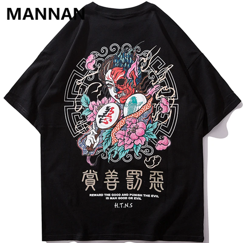 Футболка MANNAN мужская с принтом японского зла Повседневная Уличная одежда