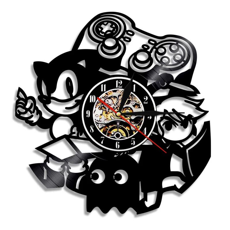 Винтажные виниловые часы Wandklok настенные с дизайном игровая тема Sonic The Hedgehog Cd 3d