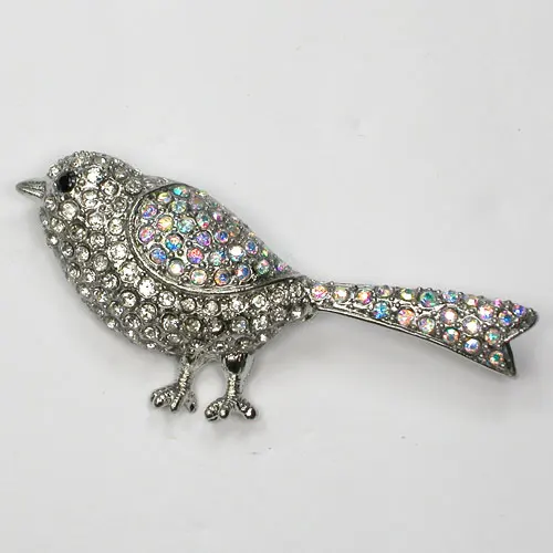 

White AB Crystal Rhinestone Bird Pin brooches C923