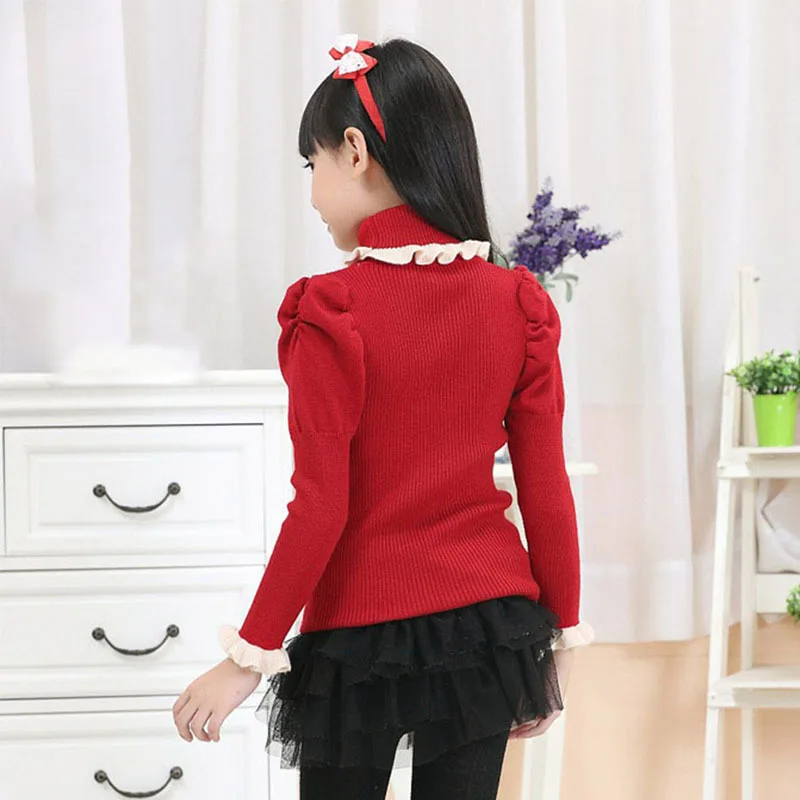 red knit sweater Школа с высокой горловиной Детский свитер для девочек; одежда для подростков; трикотажная одежда в стиле Лолита для девочек свитер для младенцев сезон осень-зима; Розовый Цвет Черный Длинные рукава Топы - Цвет: red knit sweater