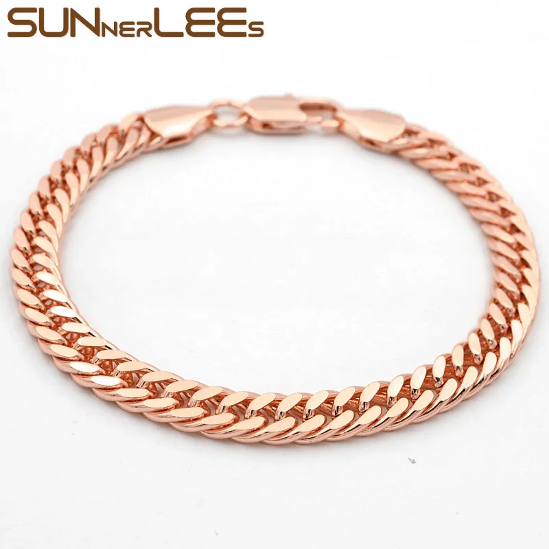 SUNNERLEES Модные украшения White Rose Gold Цвет браслет 3 мм~ 8 мм двойной обуздать звено цепи для женщин людей подарок c40 B