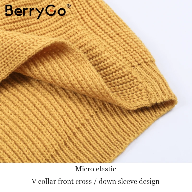BerryGo Sexy V neck cross knitting winter sweater women Autumn pull knit casual jumper Fashion down sleeve pullover female 2017 | Женская