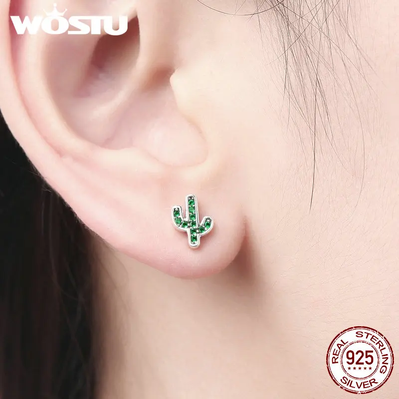 WOSTU 100% Стерлинговое Серебро 925 пробы Освежающий Зеленый Кактус Кристалл