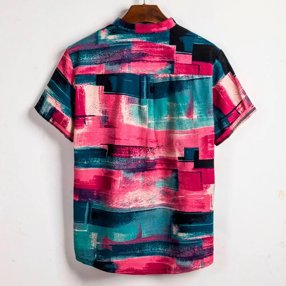 Мужская рубашка с принтом летняя геометрическим в стиле ретро Гавайский стиль