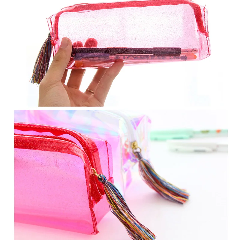 Kawaii Прозрачный блестящий школьный пенал канцелярские сумки креативная модная