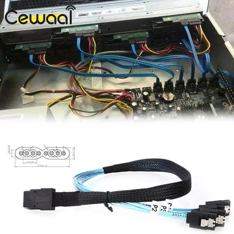 cewaal 0.5m SAS SFF-8087 36P To 4 X SATA 7 Pin RAID Controller HDD Hard Disk Drive Cord line Data Cable SSD Cables |