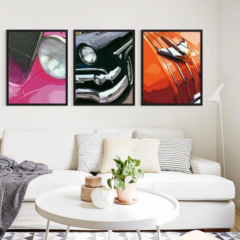 Винтажный Автомобильный свет напечатанный на холсте картина желтый красный